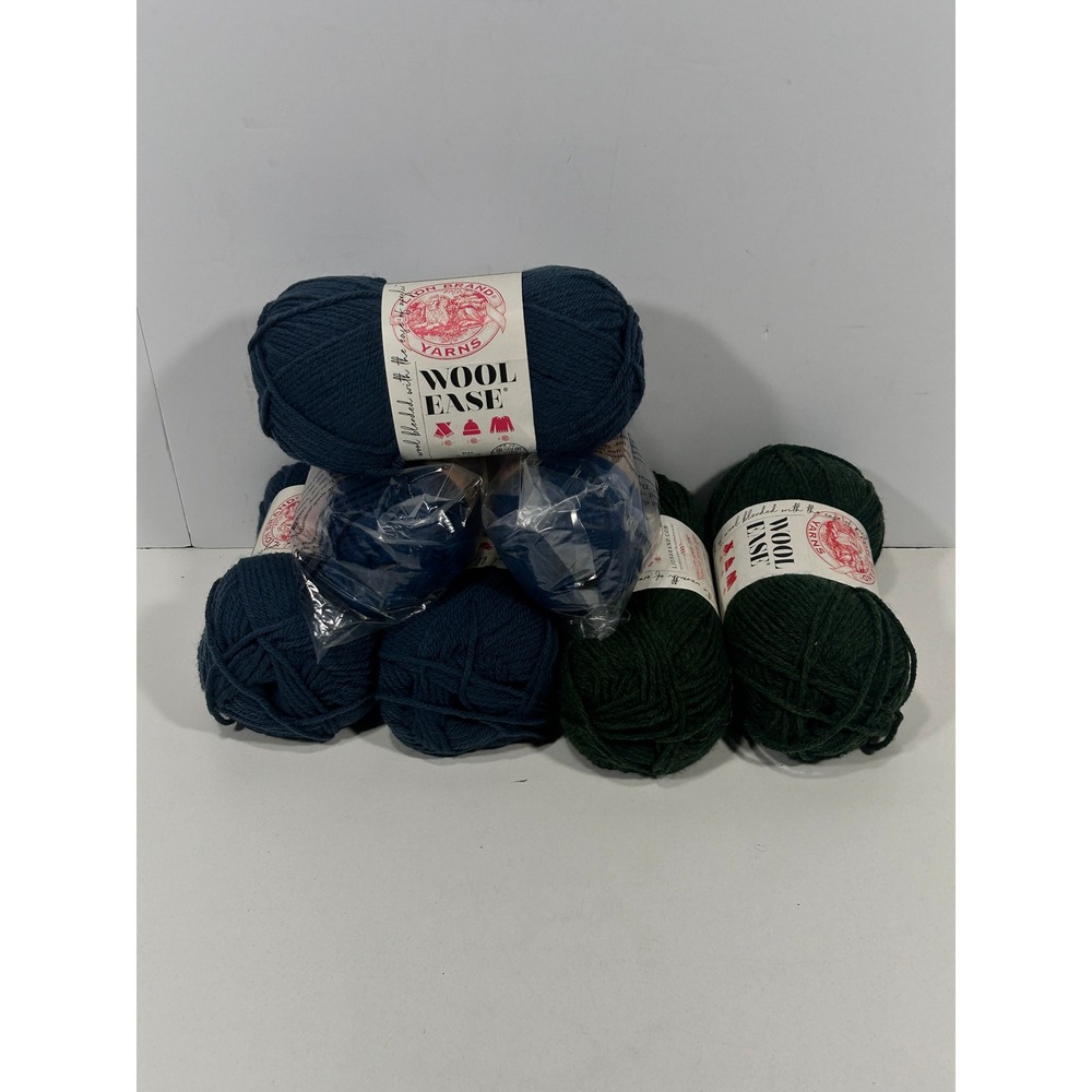 Lion Brand Wool-Ease Yarn Bundle 6 Skeins Royal Blue Forest Green Denim Worsted